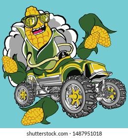 maíz con moto en la cara, mozo de camión y camiseta monstruo 