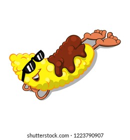 Corn facedown when coated with barbecue sauce Cartoon Vector