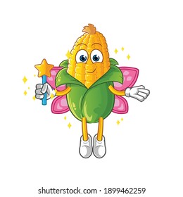 corn fairy with wings and stick character. cartoon mascot vector