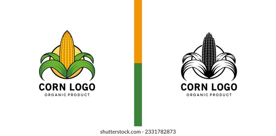 Ilustración vectorial del logotipo de la granja de maíz. Plantilla para el logotipo del alimento para maíz moderno