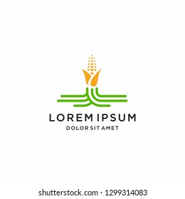 Corn Farming Logo. Landscape Farm Icon Logo Design