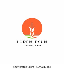 Corn Farming Logo. Landscape Farm Icon Logo Design