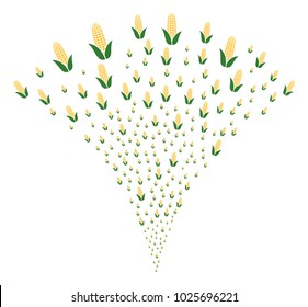 Corn festive fountain. Vector illustration style is flat iconic symbols. Object fountain combined from random symbols as corn fireworks.
