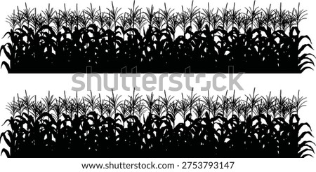 Corn field plants row silhouette cad drawing flat vector illustration featuring maize crops and farm agriculture landscape elements for farm isolated.