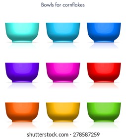 Corn Flakes Bowl Aqua, blue, navy, purple, pink, red, orange, yellow, green