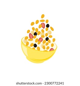 Corn Flakes Cereal Illustration Logo with Healthy Fresh Fruits