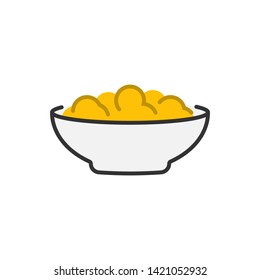 Corn flakes icon, cereal in bowl icon