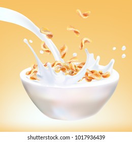 corn flakes  oats milk spray 3d illustration of a realistic vector
