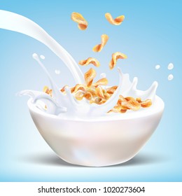 corn flakes oats milk spray 3d illustration of a realistic vector
