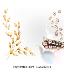 corn flakes oats milk spray 3d illustration of a realistic vector  ears
