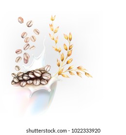 corn flakes oats milk spray 3d illustration of a realistic vector  ears
