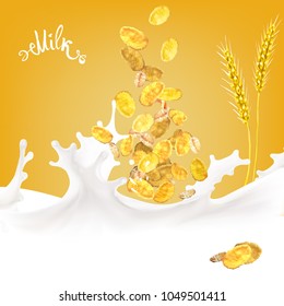 corn flakes oats milk spray 3d illustration of a realistic
