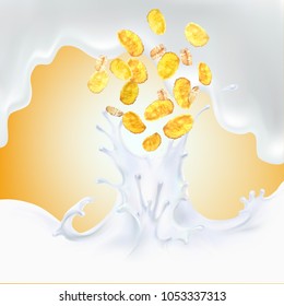 corn flakes oats milk spray 3d illustration of a realistic vector
