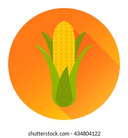 corn flat design icon isolated on a circle with shadow