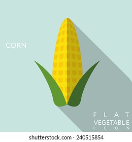 corn flat icon with long shadow. Use as a icon or greeting card