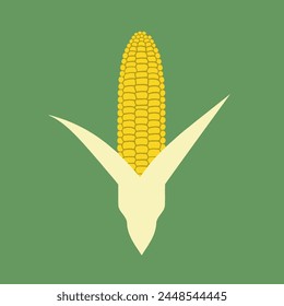 Corn Flat Vector Art Vegetable, Grain, Maize, Yellow, Icon.