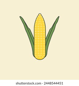 Corn Flat Vector Art Vegetable, Grain, Maize, Yellow, Icon.