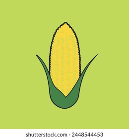 Corn Flat Vector Art Vegetable, Grain, Maize, Yellow, Icon.