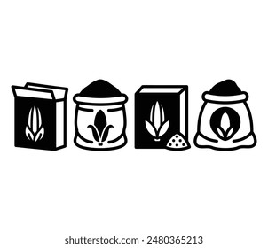 corn flour food sack icons symbol vector design black white color simple illustration collection set