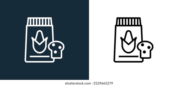 corn flour icon isolated on white and black colors. corn flour outline linear vector icon from bakery collection for mobile apps, web and ui.