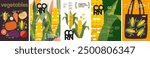 Corn, food and vegetables. Vector modern abstract illustration of corn cobs isolated on white background, in bag and pattern for background, poster, flyer or brochure cover