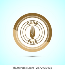 Corn free icon design illustration. Natural products, allergens, Food Intolerance. Gold color button design