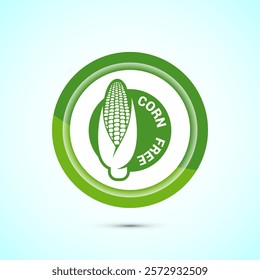 Corn free icon design illustration. Natural products, allergens, Food Intolerance. Green color button design