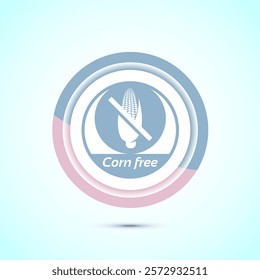 Corn free icon design illustration. Natural products, allergens, Food Intolerance. Pastel color button design