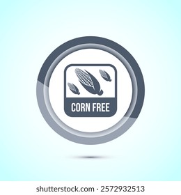 Corn free icon design illustration. Natural products, allergens, Food Intolerance. Gray color button design