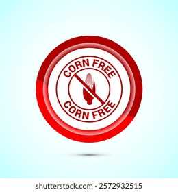 Corn free icon design illustration. Natural products, allergens, Food Intolerance. Red color button design