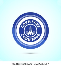 Corn free icon design illustration. Natural products, allergens, Food Intolerance. Blue color button design