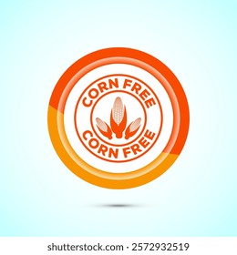 Corn free icon design illustration. Natural products, allergens, Food Intolerance. Orange color button design