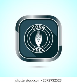 Corn free icon design illustration. Natural products, allergens, Food Intolerance. Gray shadow button design