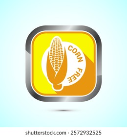 Corn free icon design illustration. Natural products, allergens, Food Intolerance. Yellow shadow button design