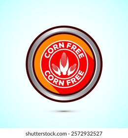 Corn free icon design illustration. Natural products, allergens, Food Intolerance. Orange shadow button design