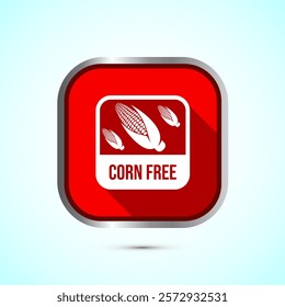 Corn free icon design illustration. Natural products, allergens, Food Intolerance. Red shadow button design