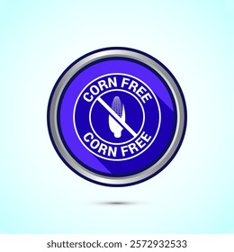 Corn free icon design illustration. Natural products, allergens, Food Intolerance. Blue shadow button design