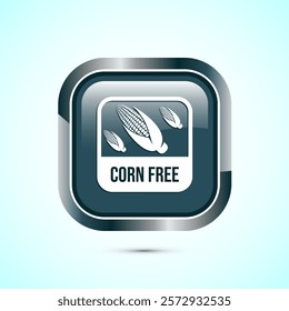 Corn free icon design illustration. Natural products, allergens, Food Intolerance. Gray color square button design