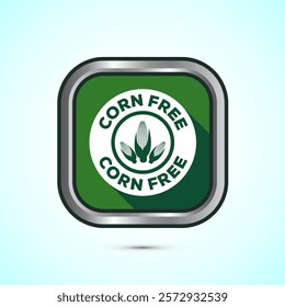 Corn free icon design illustration. Natural products, allergens, Food Intolerance. Green shadow button design 