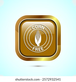 Corn free icon design illustration. Natural products, allergens, Food Intolerance. Gold color square button design