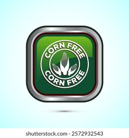 Corn free icon design illustration. Natural products, allergens, Food Intolerance. Green color square button design