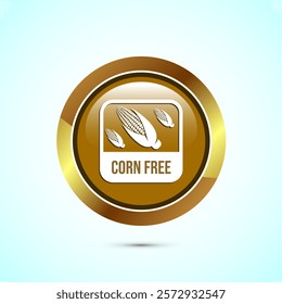 Corn free icon design illustration. Natural products, allergens, Food Intolerance. Gold color round button design