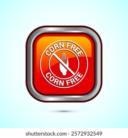 Corn free icon design illustration. Natural products, allergens, Food Intolerance. Orange color square button design