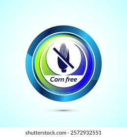 Corn free icon design illustration. Natural products, allergens, Food Intolerance. Glossy round button design