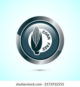 Corn free icon design illustration. Natural products, allergens, Food Intolerance. Gray color round button design