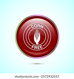 Corn free icon design illustration. Natural products, allergens, Food Intolerance. Red color round button design