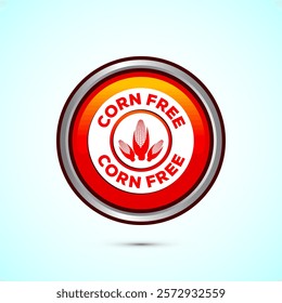 Corn free icon design illustration. Natural products, allergens, Food Intolerance. Orange color round button design