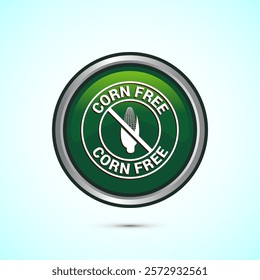 Corn free icon design illustration. Natural products, allergens, Food Intolerance. Green color round button design