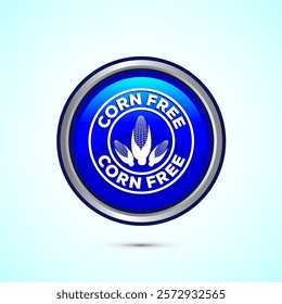 Corn free icon design illustration. Natural products, allergens, Food Intolerance. Blue color round button design