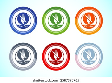 Corn free icon design illustration. Natural products, allergens, Food Intolerance. 6 color button design set